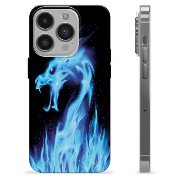 iPhone 14 Pro TPU-deksel - Blå Flamme Drage
