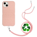 String Series iPhone 14 Biologisk Nedbrytbart Deksel med Stropp - Rosa