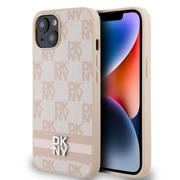 iPhone 15 DKNY Checkered Pattern and Stripe Deksel - Rosa