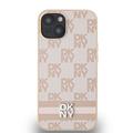 iPhone 15 DKNY Checkered Pattern and Stripe Deksel - Rosa
