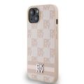 iPhone 15 DKNY Checkered Pattern and Stripe Deksel - Rosa