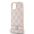 iPhone 15 DKNY Checkered Pattern and Stripe Deksel - Rosa
