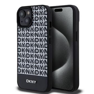 iPhone 15 DKNY Repeat Pattern Bottom Stripe Deksel - MagSafe-kompatibel - Svart