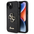 iPhone 15 Guess Fixed Glitter 4G Metal Logo Deksel - Svart