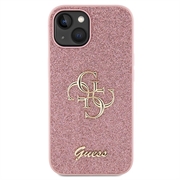 iPhone 15 Guess Fixed Glitter 4G Metal Logo Deksel - Rosa