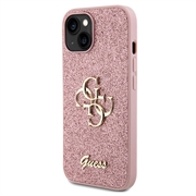 iPhone 15 Guess Fixed Glitter 4G Metal Logo Deksel - Rosa