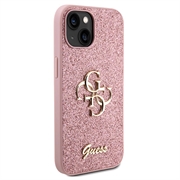 iPhone 15 Guess Fixed Glitter 4G Metal Logo Deksel - Rosa