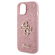 iPhone 15 Guess Fixed Glitter 4G Metal Logo Deksel - Rosa
