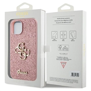 iPhone 15 Guess Fixed Glitter 4G Metal Logo Deksel - Rosa