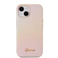 iPhone 15 Guess Iridescent Metal Script Hybrid-deksel - Gull