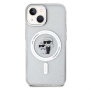 iPhone 15 Karl Lagerfeld IML Glitter Karl & Choupette MagSafe Deksel - Klar
