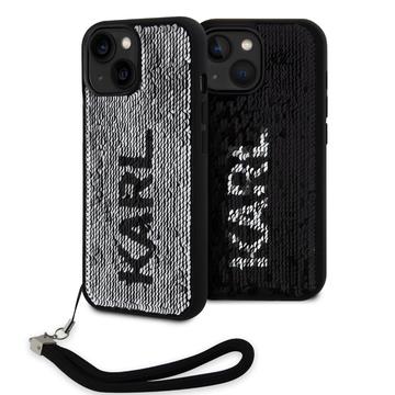 iPhone 15 Karl Lagerfeld Reversible Sequins Deksel - Svart / Sølv