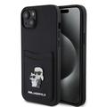 iPhone 15 Karl Lagerfeld Saffiano-etui med kortspor i metall - Karl & Choupette - Svart
