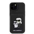 iPhone 15 Karl Lagerfeld Saffiano Card Slot Stand Karl & Choupette Case - Black