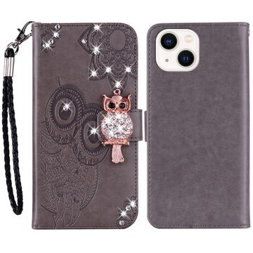 iPhone 15 Ugle Rhinestone Lommebok-deksel