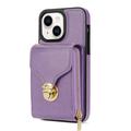iPhone 15 Plus Alt-i-ett-deksel med lommebok og stropp - Lilla