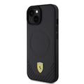 iPhone 15 Plus Ferrari Carbon Metal Logo Mag-deksel - Sort