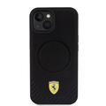iPhone 15 Plus Ferrari Carbon Metal Logo Mag-deksel - Sort