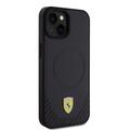 iPhone 15 Plus Ferrari Carbon Metal Logo Mag-deksel - Sort