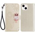 iPhone 15 Plus Ugle Rhinestone Lommebok-deksel