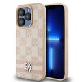 iPhone 15 Pro DKNY Rutete Mønster og Stripe Deksel - Rosa