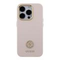 iPhone 15 Pro Guess 4G Rhinestone Metal Logo Liquid Silicone Case