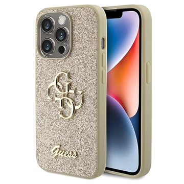 iPhone 15 Pro Guess Fixed Glitter 4G Metal Logo Deksel - Gull