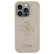 iPhone 15 Pro Guess Fixed Glitter 4G Metal Logo Deksel - Gull