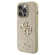 iPhone 15 Pro Guess Fixed Glitter 4G Metal Logo Deksel - Gull
