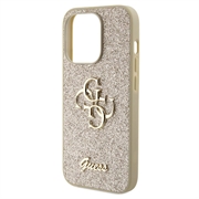 iPhone 15 Pro Guess Fixed Glitter 4G Metal Logo Deksel - Gull