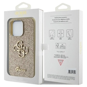 iPhone 15 Pro Guess Fixed Glitter 4G Metal Logo Deksel - Gull