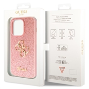 iPhone 15 Pro Guess Fixed Glitter 4G Metal Logo Deksel - Rosa