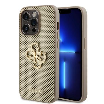 iPhone 15 Pro Guess Perforert 4G Glitterlogo Deksel - gull