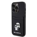 iPhone 15 Pro Karl Lagerfeld Saffiano-etui med kortspor i metall - Karl & Choupette - Sort