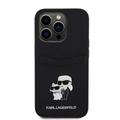 iPhone 15 Pro Karl Lagerfeld Saffiano-etui med kortspor i metall - Karl & Choupette - Sort