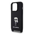 iPhone 15 Pro Karl Lagerfeld Saffiano Crossbody Metal Ikonik-etui i metall - Sort