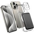 iPhone 15 Pro Max 4-i-1 MagSafe-beskyttelsessett med kortholder - gjennomsiktig / svart