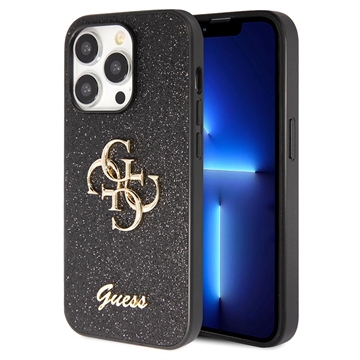 iPhone 15 Pro Max Guess Fixed Glitter 4G Metal Logo Deksel - Svart