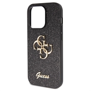 iPhone 15 Pro Max Guess Fixed Glitter 4G Metal Logo Deksel - Svart