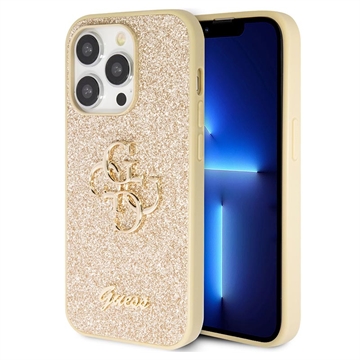 iPhone 15 Pro Max Guess Fixed Glitter 4G Metal Logo Deksel - Guld