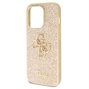 iPhone 15 Pro Max Guess Fixed Glitter 4G Metal Logo Deksel - Guld