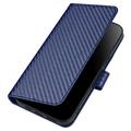 iPhone 15 Pro Max Premium lommebokveske med stropp - karbonfiberstruktur - Karbonblå