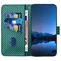 iPhone 15 Pro Max Premium lommebokveske med stropp - karbonfiberstruktur - Karbongrønn