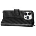 iPhone 15 Pro Premium lommebokveske med stropp - karbonfiberstruktur - karbon svart