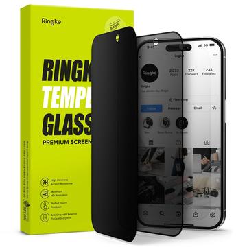 iPhone 15 Pro Ringke TG Privacy skjermbeskytter i herdet glass - svart kant