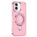 iPhone 16 Glitter Hybrid-deksel med kickstand - MagSafe-kompatibel - Rosa