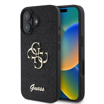 iPhone 16 Guess Fixed Glitter 4G Metal Logo Deksel - Svart