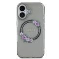 iPhone 16 Guess IML Flowers Wreath-deksel - MagSafe-kompatibelt - Sort