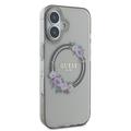 iPhone 16 Guess IML Flowers Wreath-deksel - MagSafe-kompatibelt - Sort