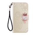iPhone 16 Ugle Rhinestone Lommebok-deksel - Gull